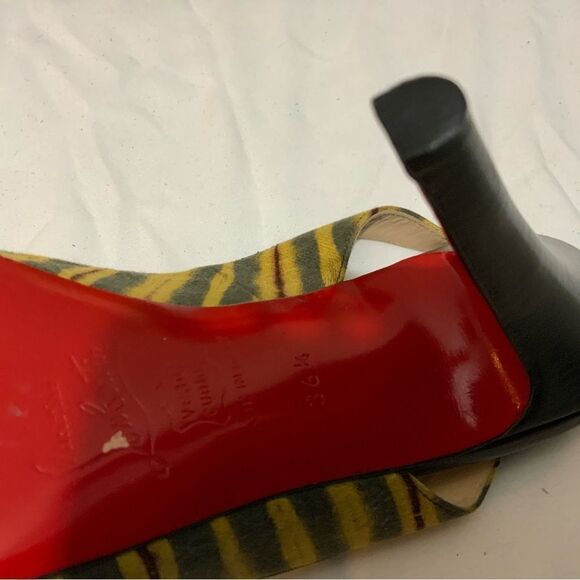 Christian louboutin fabric animal print peep toe Slingback heels size 36.5 - Picture 4 of 16